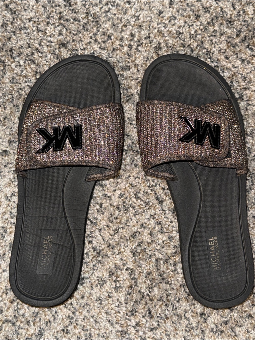 Michael Kors Metallic Bronze Glitter Slide Sandals
